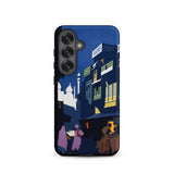 Street by Moonlight - India Travel Poster Samsung Case, Galaxy S25 / Matte, Smartphone Dark Blue Case Illustrated Street Scene