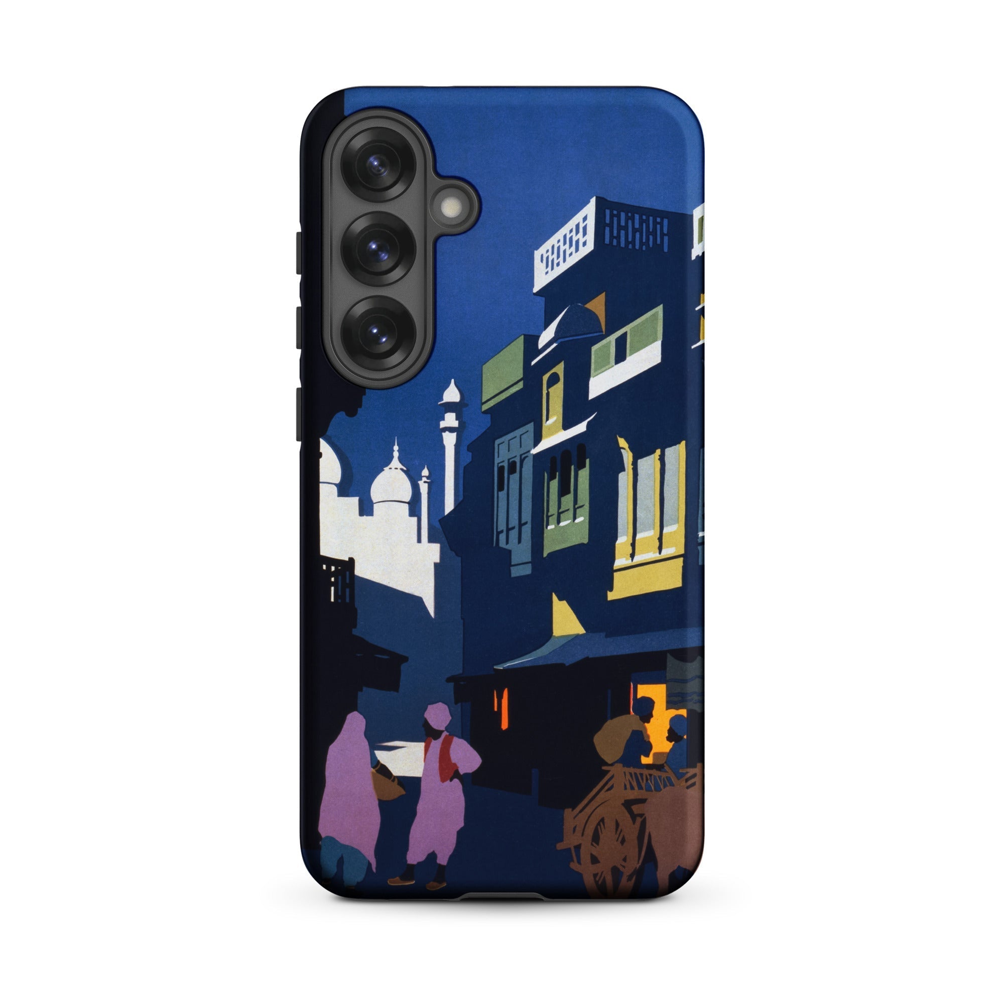 Street by Moonlight India Travel Poster Samsung Case, Galaxy S25 Plus / Matte, Blue Smartphone Case Illustrative Night Scene Street
