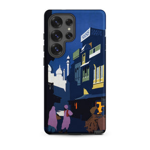 Street by Moonlight - India Travel Poster Samsung Case, Galaxy S25 Ultra / Matte, Smartphone Case Stylized Nighttime Street Scene Buildings