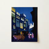 A Street by Moonlight - Visit India 1920s Art Print / Canvas, 12x16’’ / 31x41cm / Unframed / no Border, Posters Prints & Visual Artwork,