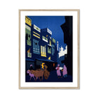 A Street by Moonlight - Visit India 1920s Art Print, Framed Street Scene Painting