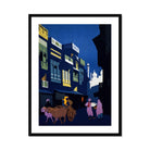 A Street by Moonlight - Visit India 1920s Art Print, Framed Street Scene Painting