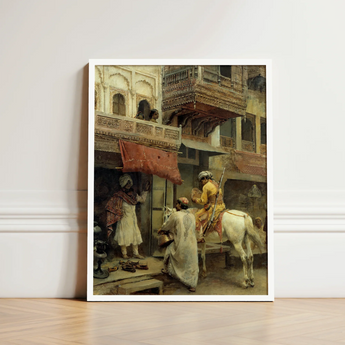 Framed Painting Historical Street Scene Ornate Architecture Figures Edwin Lord Weeks Art Print, Turmeric-gold Halts Beneath Carved Stone,