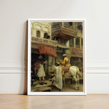 Framed Art Print Historical Street Scene Ornate Architecture Edwin Lord Weeks, Turmeric-gold Halts Beneath Carved Stone, Ivory Horse Silent