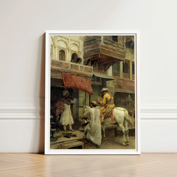 Framed Art Print Historical Street Scene Ornate Architecture Edwin Lord Weeks, Turmeric-gold Halts Beneath Carved Stone, Ivory Horse Silent