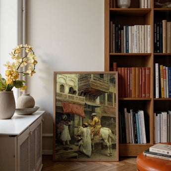 Street Scene in India - Edwin Lord Weeks Art Print / Canvas Framed Vintage-style Painting Ornate Indian Street Scene Figures Edwin Lord