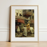 Street Scene in India - Edwin Lord Weeks Art Print / Canvas, Edwin Lord Weeks Art Print, Turmeric-gold Halts Beneath Carved Stone, Ivory