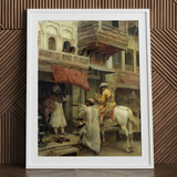 Street Scene in India - Edwin Lord Weeks Art Print / Canvas, Edwin Lord Weeks Art Print, Turmeric-gold Halts Beneath Carved Stone, Ivory