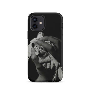 Stretch Corset - 1930s Fashion Photography Iphone Case, 12 / Matte, Black Phone Case Grayscale Hands Crumpled Cloth
