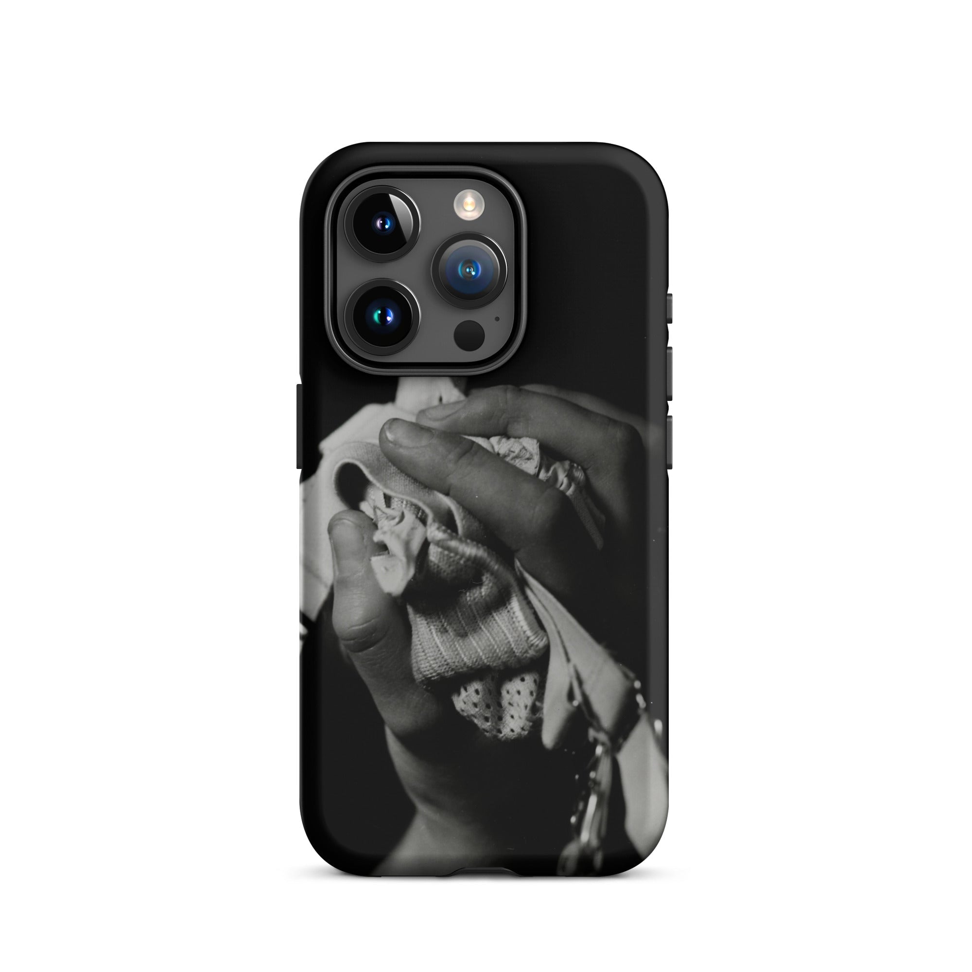 Stretch Corset - 1930s Fashion Photography Iphone Case, 15 Pro / Matte, Black Phone Case Grayscale Hand