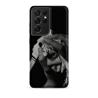Stretch Corset - 1930s Fashion Photography Samsung Case, Galaxy S21 Ultra / Matte, Black Smartphone Case Grayscale Hands Piece Crumpled