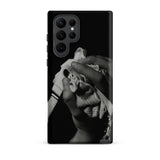 Stretch Corset - 1930s Fashion Photography Samsung Case, Galaxy S22 Ultra / Matte, Black Smartphone Case Grayscale Hands Crumpled Fabric