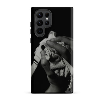 Stretch Corset - 1930s Fashion Photography Samsung Case, Galaxy S22 Ultra / Matte, Black Smartphone Case Grayscale Hands Crumpled Fabric