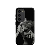 Stretch Corset - 1930s Fashion Photography Samsung Case, Galaxy S23 / Matte, Smartphone Black Case Monochrome Hands Crumpled Fabric