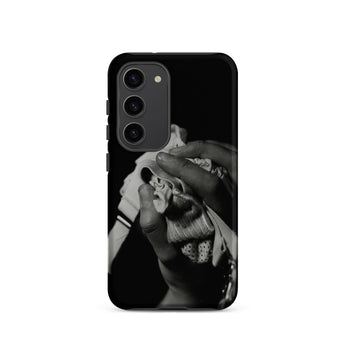 Stretch Corset - 1930s Fashion Photography Samsung Case, Galaxy S23 / Matte, Smartphone Black Case Monochrome Hands Crumpled Fabric