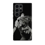 Stretch Corset - 1930s Fashion Photography Samsung Case, Galaxy S23 Ultra / Matte, Black Smartphone Case Monochrome Hands Cloth