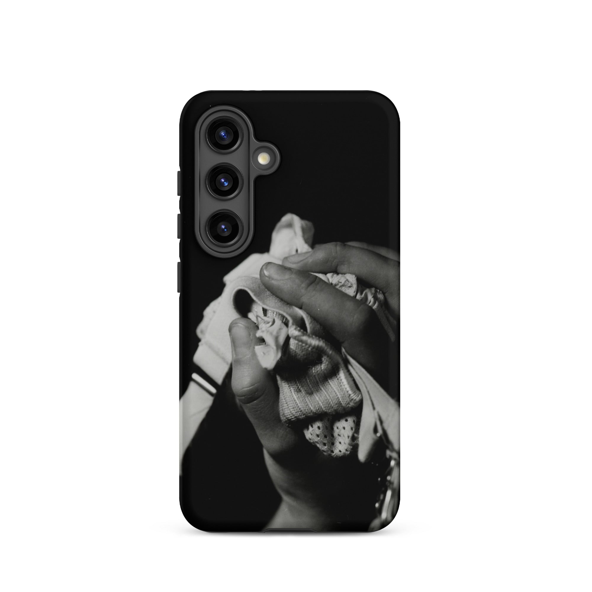 Stretch Corset - 1930s Fashion Photography Samsung Case, Galaxy S24 / Matte, Black Phone Case Grayscale Hands Crumpled Fabric