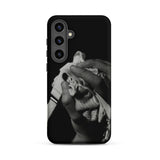 Stretch Corset - 1930s Fashion Photography Samsung Case, Galaxy S24 Plus / Matte, Black Smartphone Case Grayscale Hands Crumpled Fabric