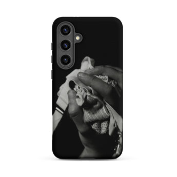 Stretch Corset - 1930s Fashion Photography Samsung Case, Galaxy S24 Plus / Matte, Black Smartphone Case Grayscale Hands Crumpled Fabric