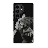 Stretch Corset - 1930s Fashion Photography Samsung Case, Galaxy S24 Ultra / Matte, Black Phone Case Monochrome Hands Crumpled Cloth