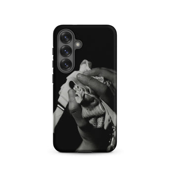 Stretch Corset - 1930s Fashion Photography Samsung Case, Galaxy S25 / Matte, Black Smartphone Case Monochrome Hands Fabric