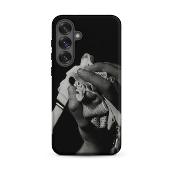 Stretch Corset - 1930s Fashion Photography Samsung Case, Galaxy S25 Plus / Matte, Black Smartphone Case Monochrome Hands Fabric