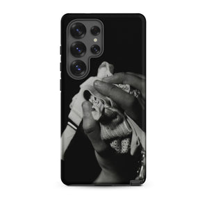 Stretch Corset - 1930s Fashion Photography Samsung Case, Galaxy S25 Ultra / Matte, Black Phone Case Monochrome Hands Fabric