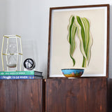 Striped Maize - Benjamin Fawcett Botanical Art Print, Framed Botanical Artwork Green White Striped Leaves Cream