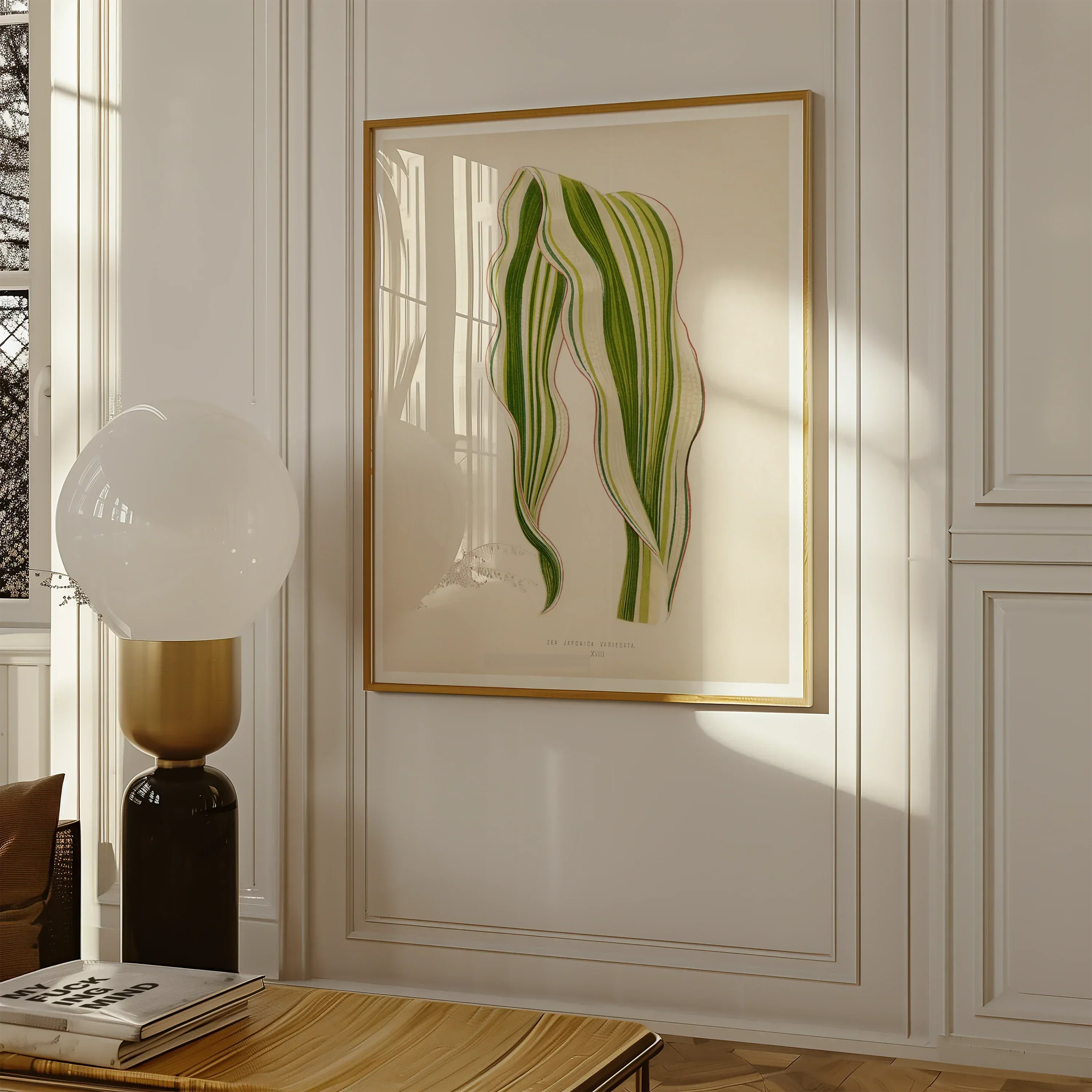 Striped Maize Benjamin Fawcett Botanical Art Print, Framed Botanical Print Graceful Green Leaf Frond
