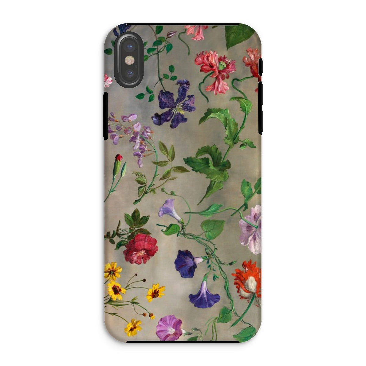 Studies of Flowers Jacques–laurent Agasse Iphone Case, Xs / Matte, Floral Patterned Smartphone Case Colorful Flowers Leaves Beige Background