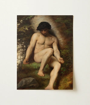 Classical Oil Painting Nude Male Figure Dark Curly Cabanel Fine Art, Alexandre Cabanel’s Adam, Print