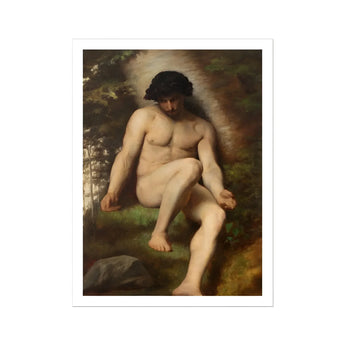 Study of Adam for Paradise - Alexandre Cabanel Fine Art Print, Nude Man Seated Nature