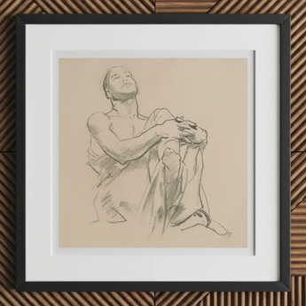 Study for Astronomy - John Singer Sargent Art Print, 12x12’’ / 31x31cm / Black Frame / 2’’ Matboard, Framed Charcoal Sketch Seated Man