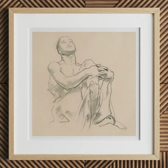 Study for Astronomy - John Singer Sargent Art Print, 12x12’’ / 31x31cm / Natural Frame / 2’’ Matboard, Framed Charcoal Seated Male Figure