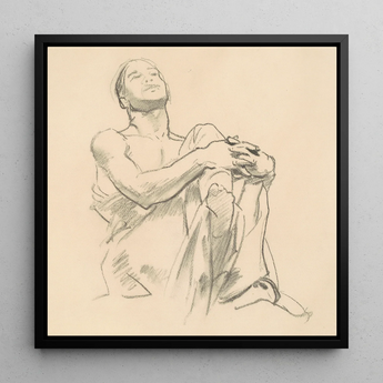 Study for Astronomy - John Singer Sargent Art Print / Canvas Black-framed Sketch Man Contemplative Pose Rendered Soft Pencil, Prints
