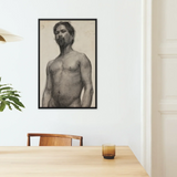 Study of a Black Man - Henry Ossawa Tanner Art Print / Canvas Black-framed Charcoal Sketch Nude Male Figure Tanner’s Strokes, Emerges,