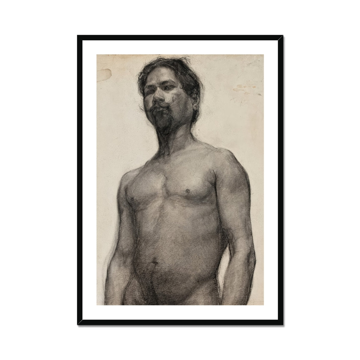 Study of a Black Man Henry Ossawa Tanner Art Print, Charcoal Sketch Shirtless Man Mustache Beard