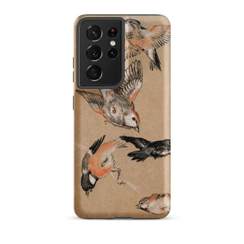 Study of Finches - Edward Burne Jones Samsung Case, Galaxy S21 Ultra / Matte, Smartphone Case Multi-camera Cutout Brown Background Bird