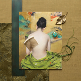 Study of Flesh and Gold - William Merritt Chase Art Print / Canvas Golden Leaf-shaped Brooch Turquoise Stone Set Center, Enigmatic Allure,