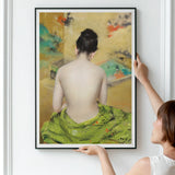 Study of Flesh and Gold - William Merritt Chase Art Print, Framed Painting Person’s Bare Green Garment Colorful Abstract
