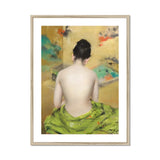 Study of Flesh and Gold - William Merritt Chase Art Print, View Figure Draped Green Patterned Fabric Decorative Gold