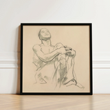 Study for Astronomy - John Singer Sargent Art Print / Canvas Black-framed Sketch Seated Figure Charcoal Beige Paper, Prints