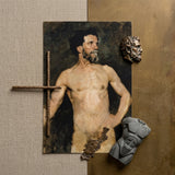 Study of a Male Model - Albert Edelfelt Fine Art Print / Canvas Bronze-colored Sculptural Head Detailed Beard Curly Hair Parisian, Ochre