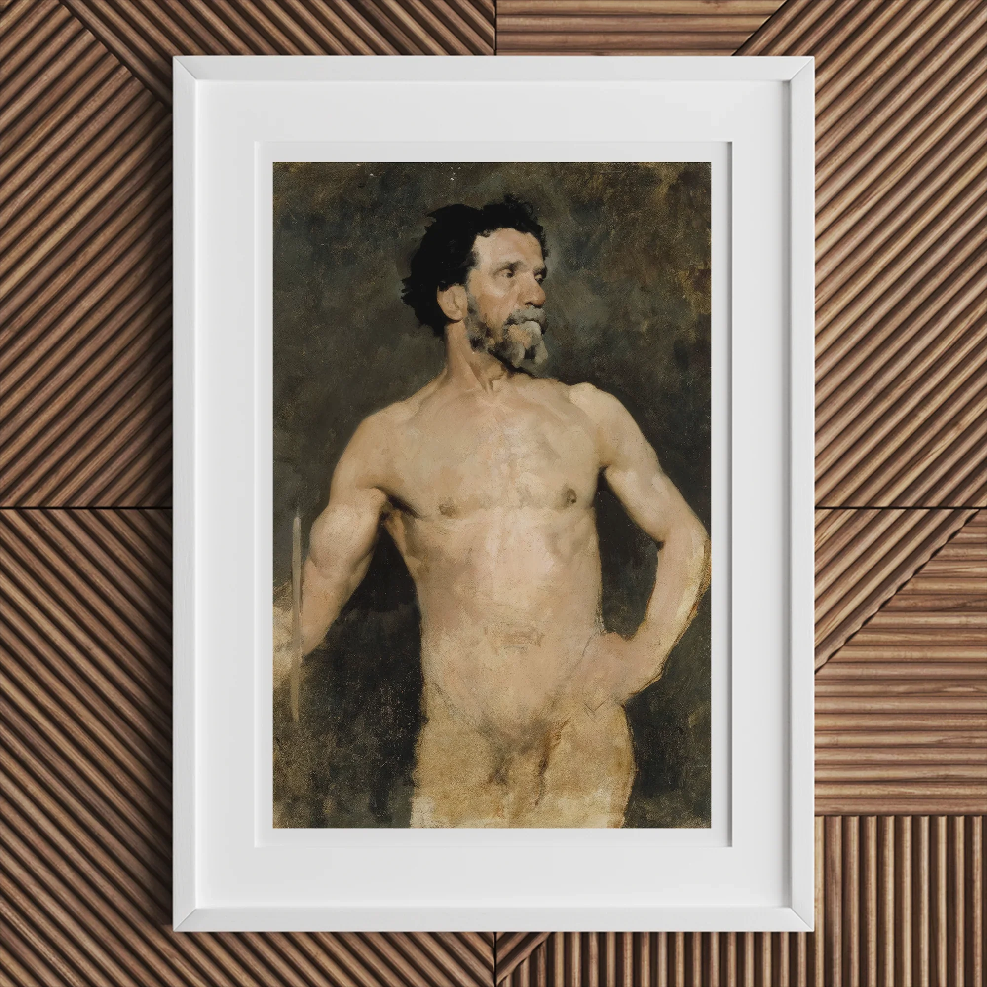 Study of a Male Model - Albert Edelfelt Fine Art Print, Framed Nude Male Figure Painting