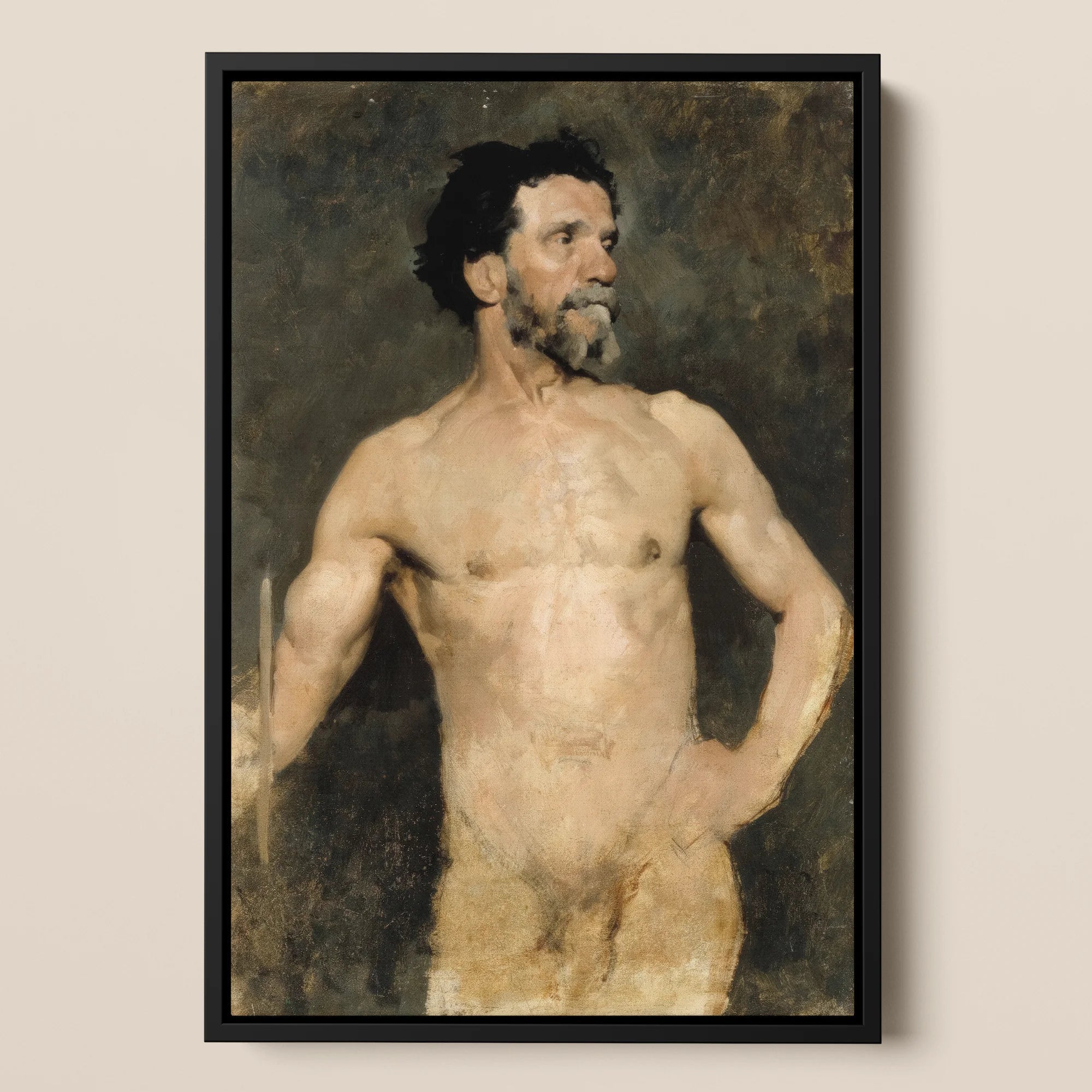 Study of a Male Model - Albert Edelfelt Framed Canvas, Framed Nude Male Portrait