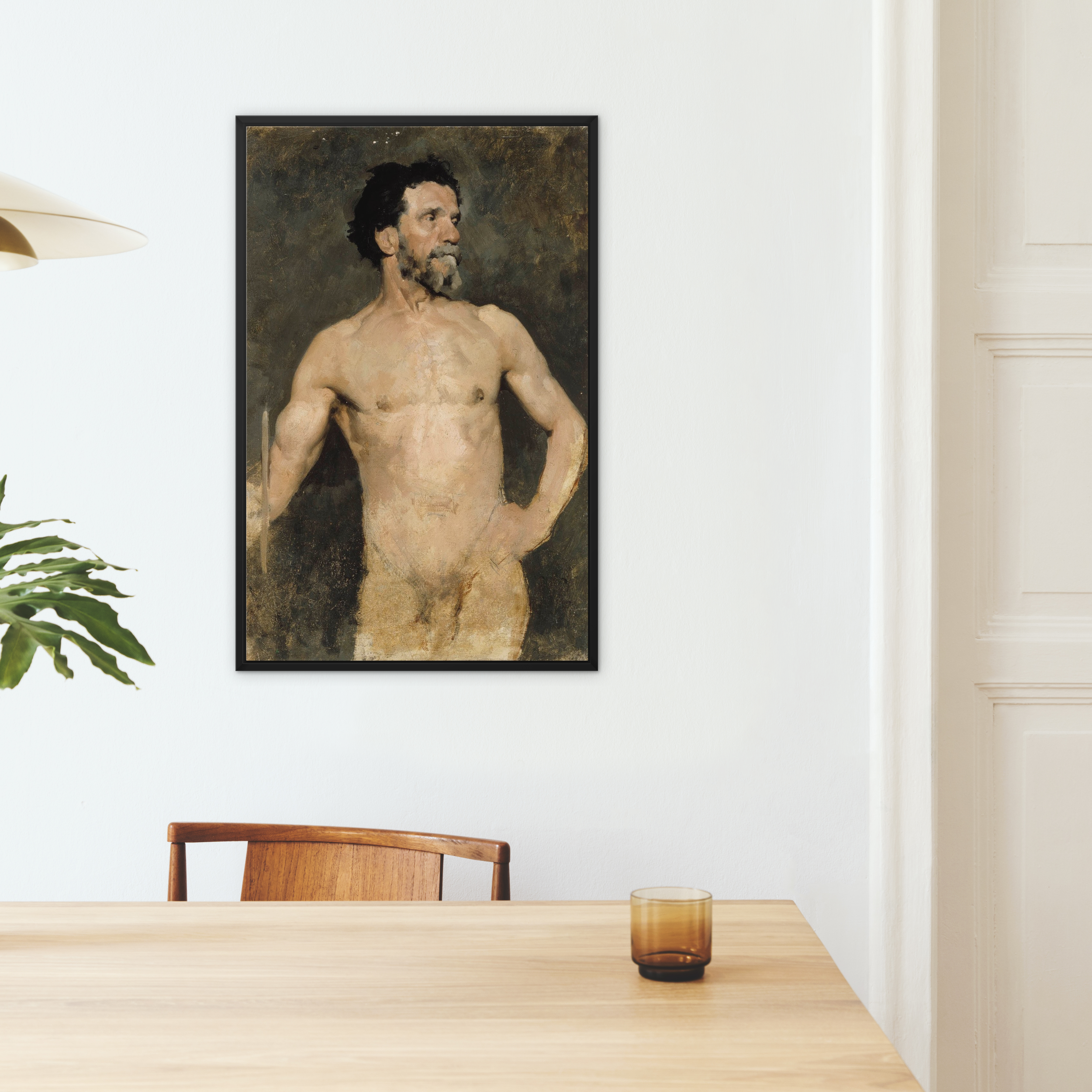 Study of a Male Model - Albert Edelfelt Framed Canvas, Framed Nude Male Portrait