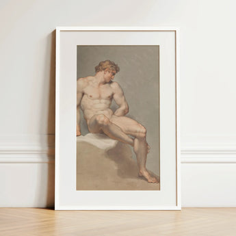 Study of a Male Nude - Edward Francis Burney Fine Art Print / Canvas, 12x18’’ / 31x46cm / White Frame / Matboard, Posters Prints & Visual