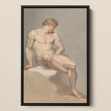 Study of a Male Nude - Edward Francis Burney Fine Art Print / Canvas Black-framed Canvas Print Classical Nude Male Figure Muscular Edward