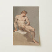 Classical-style Print Muscular Nude Male Figure Seated Contemplative Edward Francis Burney, Erotic Monolith, Fine Art