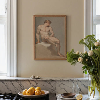 Study of a Male Nude - Edward Francis Burney Fine Art Print / Canvas Framed Classical Painting Muscular Nude Male Figure Seated Edward